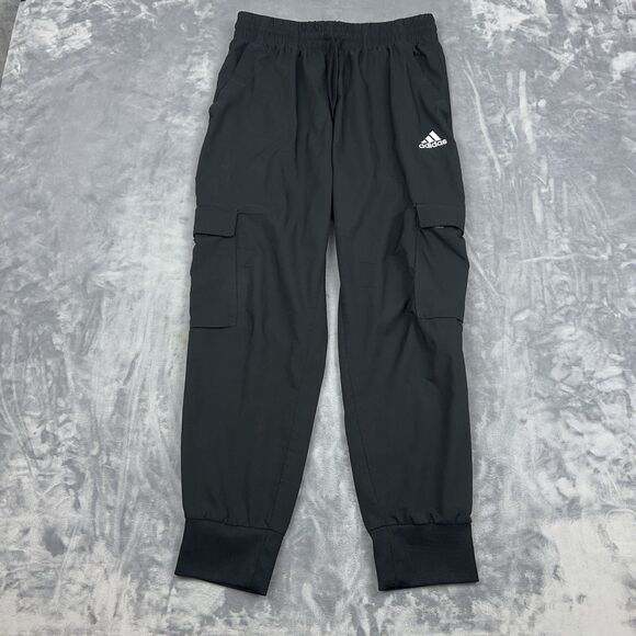 adidas Pants Mens Size M Black Essentials BOS Woven Cargo Joggers Athleisure - Picture 1 of 12